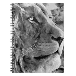Cuaderno pintura moderna de aceite blanco y negro de león r
