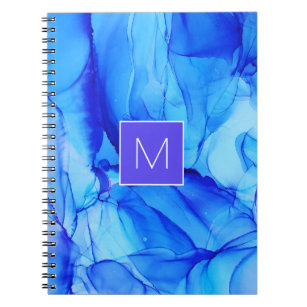 Cuaderno Pintura moderna de monograma blanco azul