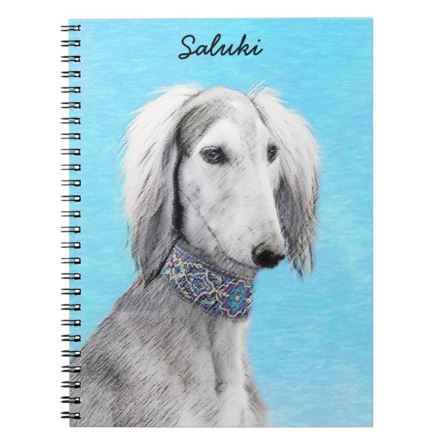 Cuaderno Pintura Saluki (plateada) - Arte Perro Original. (Frente)