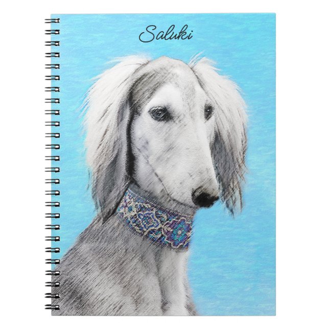 Cuaderno Pintura Saluki (plateada) - Arte Perro Original. (Frente)