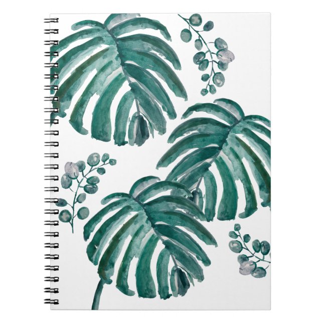 Cuaderno Pintura tropical de hoja verde botánica (Frente)