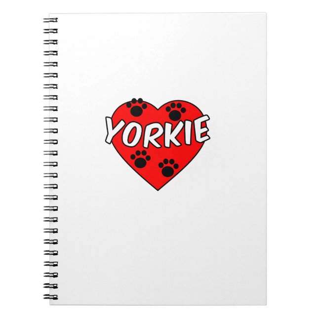Cuaderno Pinturas De Pata De Perro Yorkie Y Corazón Rojo (Frente)