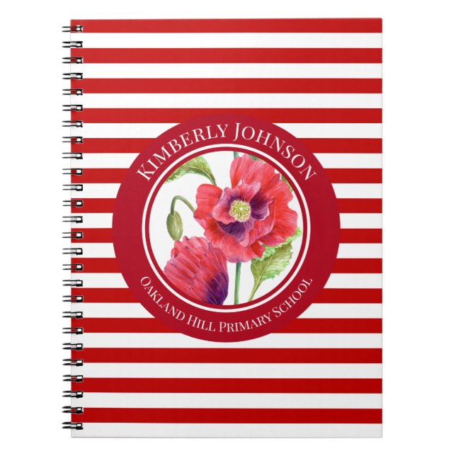 Cuaderno Pinturas rojas vírgenes Floral Círculo blanco (Frente)