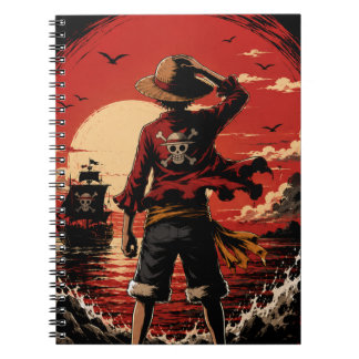 Cuaderno Pirata Épico de Anime en la Puesta de Sol Carmesí 