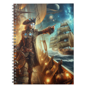 Cuaderno Pirata espacial Steampunk Vintage en el Océano Vic