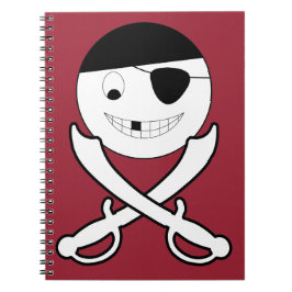 Cuaderno Pirata sonriente amistoso con espadas cruzadas en 