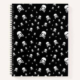 Cuaderno Piratas Blancos Pequeños Calaveras sobre Fondo Neg
