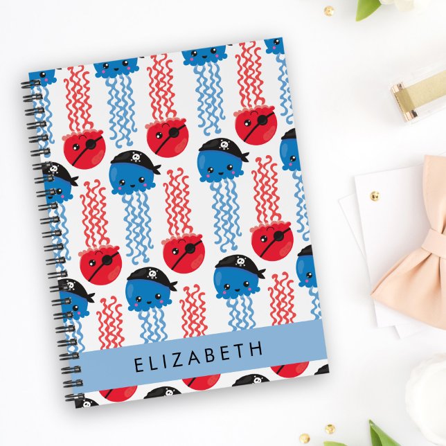 Cuaderno Pirate Jellyfish, patrón de medusas, tu nombre (Subido por el creador)