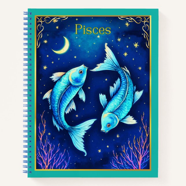 Cuaderno Pisces Zodiac Fish Swim in Cosmic Waters Journal  (Anverso)
