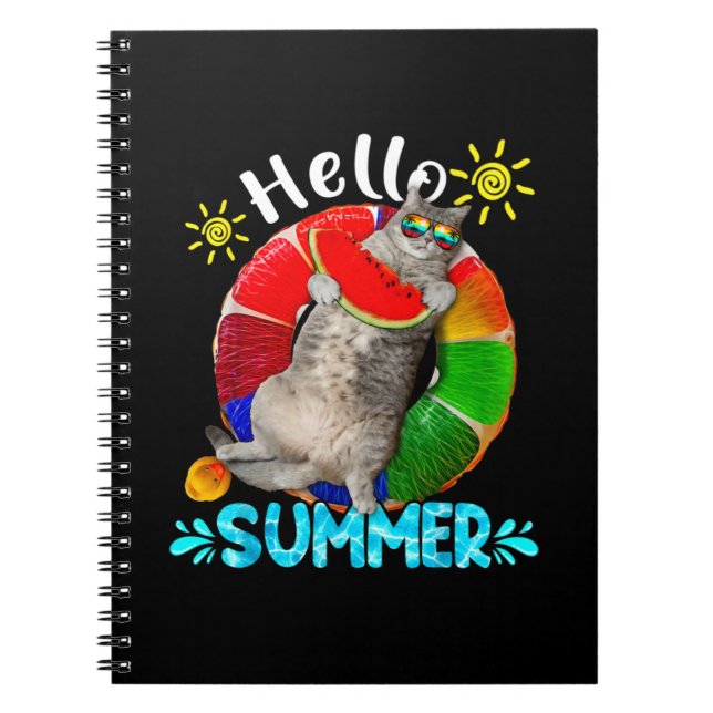 Cuaderno Piscina Siberiana De Gatos Comer La sandía Hola (Frente)