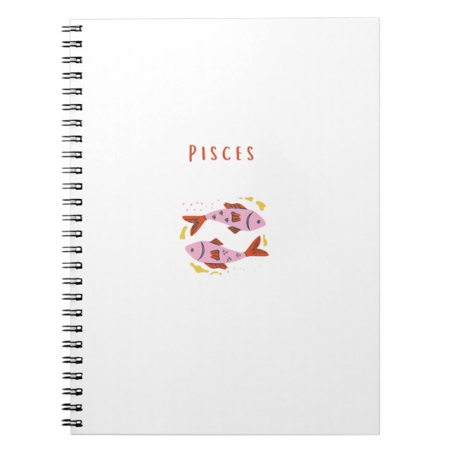 Cuaderno Piscis blanco, zodiaco, impresión de signo zodiaca (Frente)
