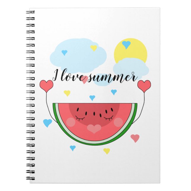 Cuaderno Pista de sandía, texto "Amo el verano", (Frente)