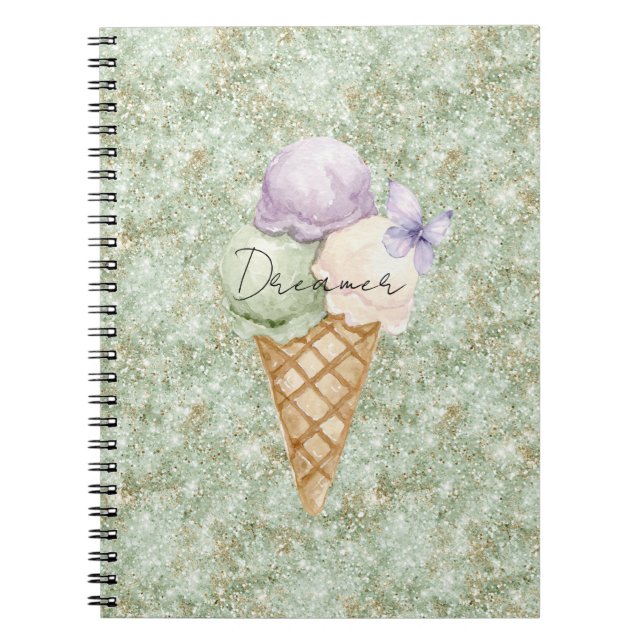 Cuaderno Pistachio Glitter Ice Cream Lavender Butterfly (Frente)