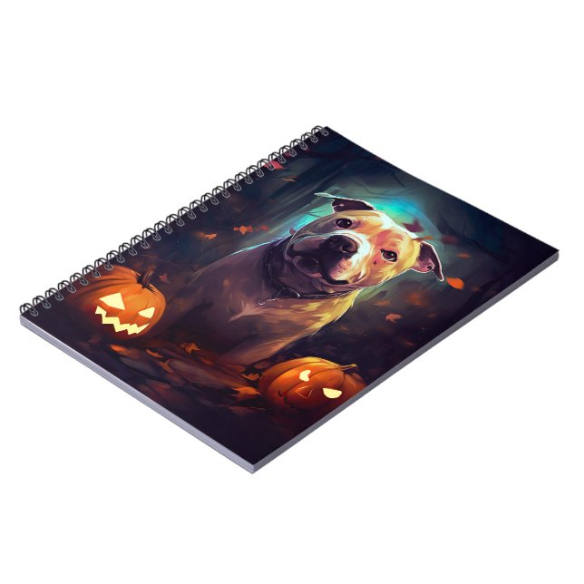 Cuaderno Pitbull De Halloween Con Calabazas Asustadas (Lado Izquierdo)
