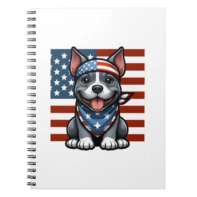 Cuaderno Pitbull Patriótico Bandera Americana 4 de Julio Ba (Frente)