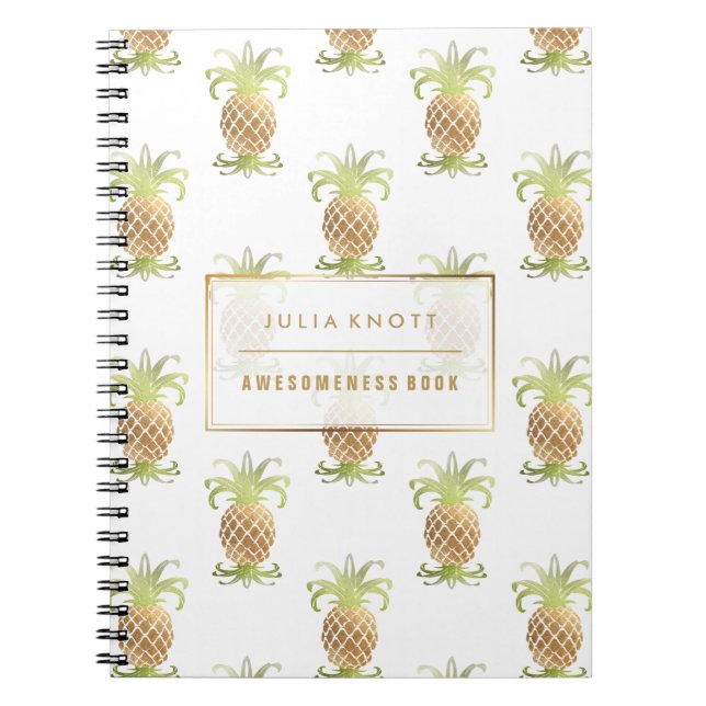 Cuaderno PixDezines Faux Gold Pineapples/fondo DIY (Frente)