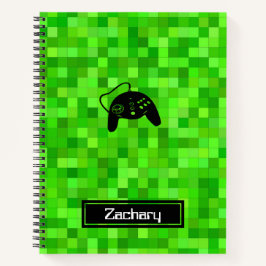 Cuaderno Píxeles de juego verde | Espiral personalizada