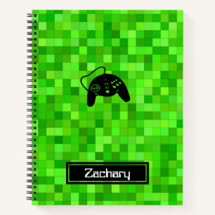 Cuaderno Píxeles de juego verde   Espiral personalizada