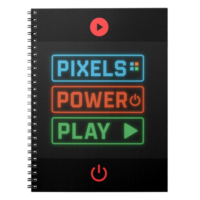 Cuaderno Pixels Power Play Gamer Notebook – Level Up! (Frente)