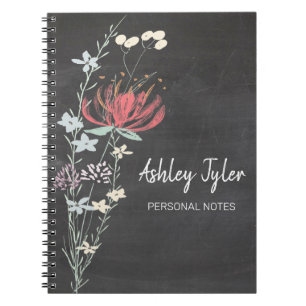 Cuaderno pizarra rosa floral femenina linda personalizada