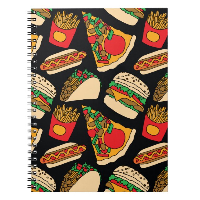 Cuaderno pizza de comida rápida hamburguesa hotdog fritas t (Frente)