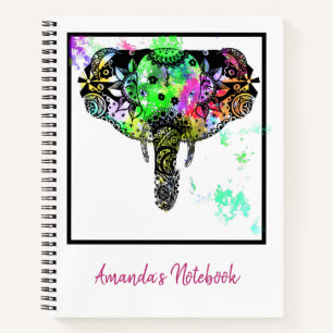 Cuaderno Placa moderna de pintura con elefante mandala arco