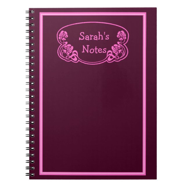 Cuaderno Placa Ornate con marcos rosados (Frente)