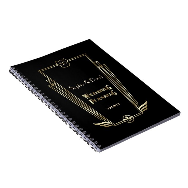 Cuaderno Plan de Boda Real de Oro Art Deco Monograma (Lado Derecho)