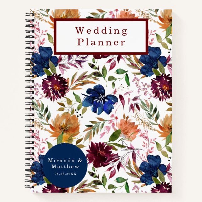 Cuaderno Plan de matrimonio floral Naranja Marsala (Anverso)