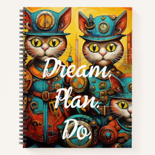 Cuaderno Plan de Sueño. Hacer. Gatos Divertidos Steampunk