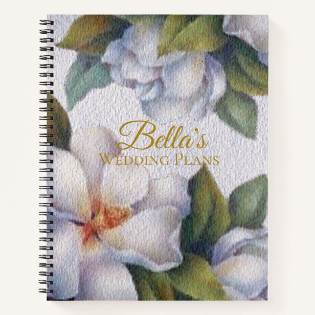 Cuaderno Planes de Boda de acuarela Magnolia Gold Script (Anverso)