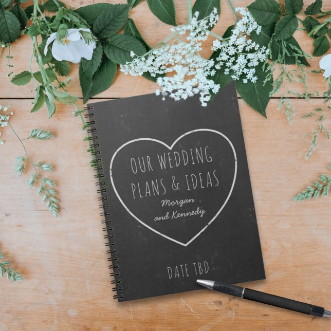 Cuaderno Planes de Boda de tablero de papel falso e ideas p (Wedding Plans and Ideas Notebook with space for your name and wedding date)