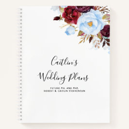 Cuaderno Planes de Boda floral azul y borgoña