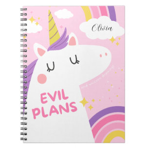 Cuaderno Planes malvados y dibujos de unicornio - divertido