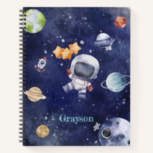 Cuaderno Planeta de acuarela astronauta personalizada