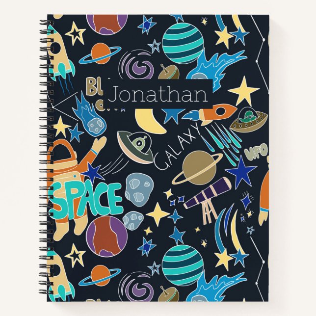Cuaderno Planetas de cohete espacial Stars Doodles Personal (Anverso)