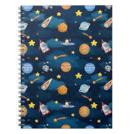 Cuaderno Planetas del Espacio Exterior Azul Patrón Continuo