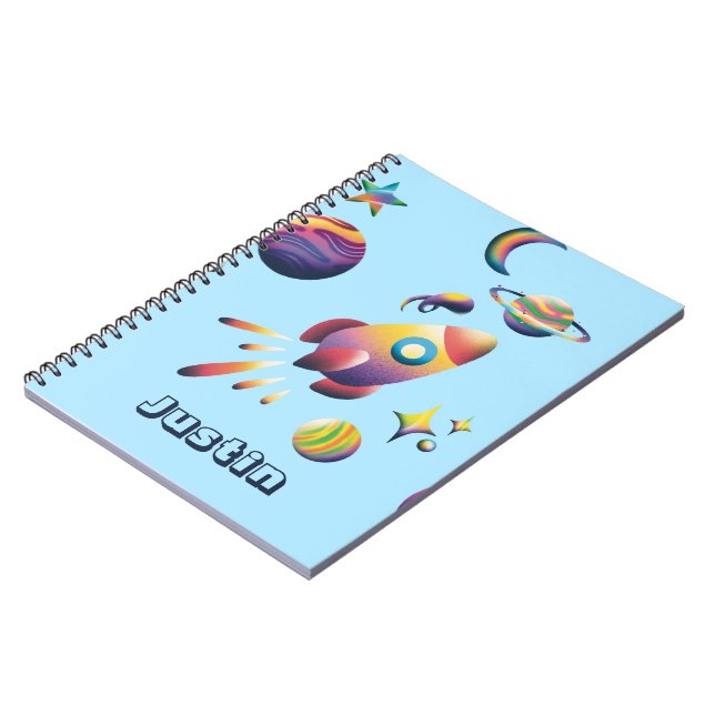 Cuaderno Planetas espaciales coloridos y personalizados vue (Lado Izquierdo)