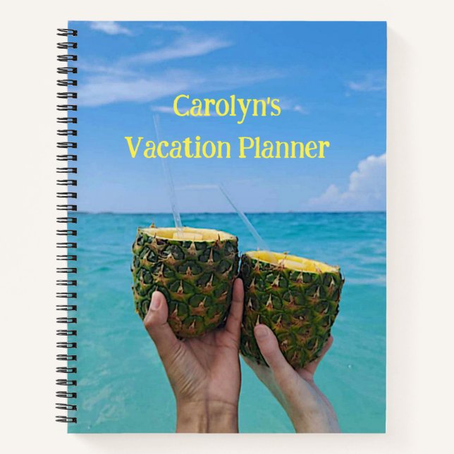 Cuaderno Planifica tus vacaciones nombre, playa y piñas (Anverso)