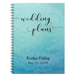 Cuaderno Planificador de Boda Acuarela y Mandala Azul y Ver