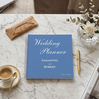Cuaderno Planificador de Boda de Arte de Línea Floral Azul