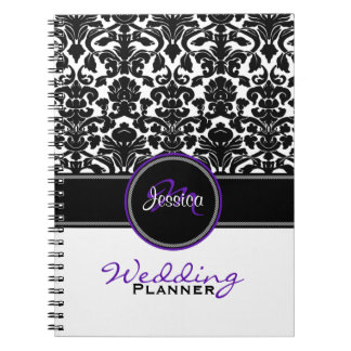 Cuaderno Planificador de Boda de Damasco Morado Negro Blanc