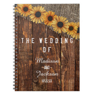 Cuaderno Planificador de Boda de Girasoles de Madera Rústic
