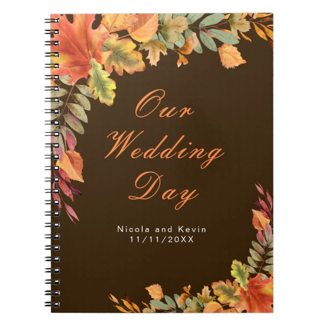 Cuaderno Planificador de boda de hojas de otoño rústico (Frente)