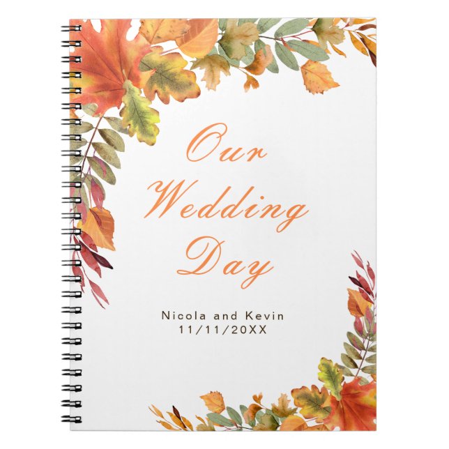 Cuaderno Planificador de boda de hojas de otoño rústico (Frente)