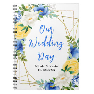 Cuaderno Planificador de Boda Floral Azul y Amarillo