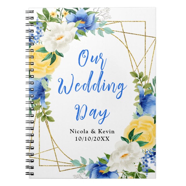 Cuaderno Planificador de Boda Floral Azul y Amarillo (Frente)