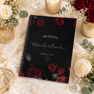 Cuaderno Planificador de Boda Floral Rojo Negro Elegante y 
