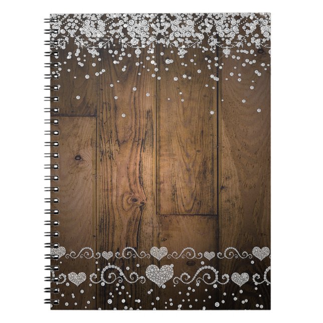 Cuaderno Planificador de Boda Glam Diamantes Madera Rústica (Frente)