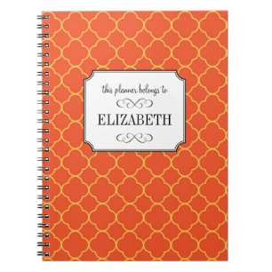 Cuaderno Planificador de boda naranja con patrón de trébol